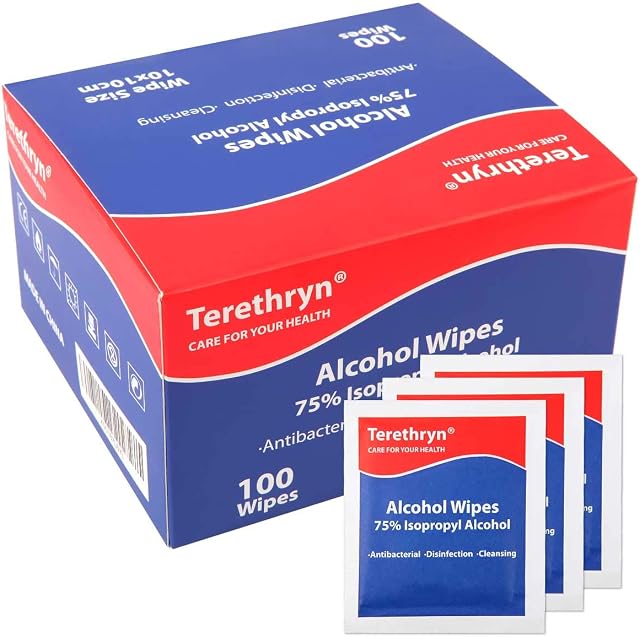 Antibacterial Wipes 75% Isopropyl Alcohol Wipes Surface Disinfectant Wipes, Individually Wrapped Cleaning Wipes 100 Packs