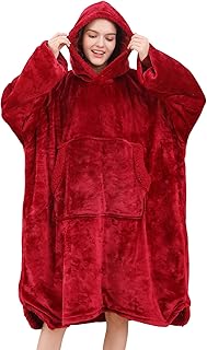 Wemore Wearable Blanket Hoodie, Oversized Sherpa Hoodie Blanket, Super Soft and Cozy Hooded Sweatshirt with Pockets, Fleece Blanket Hoodie for Women and Men, Burgundy, One Size Fits All