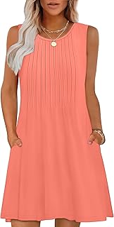 Summer Dresses for Women 2025 Loose Beach Vacation Casual Crew Neck Sleeveless Sundresses with Pockets Tank Dress