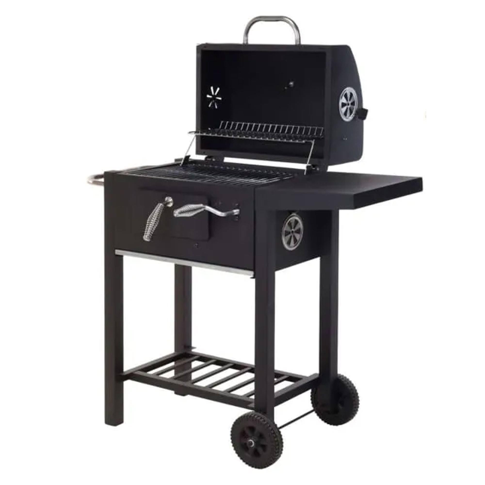 Well Home Barbacoa de carbón Color Negro con Doble Parrilla y Mesa Auxiliar H.96cm