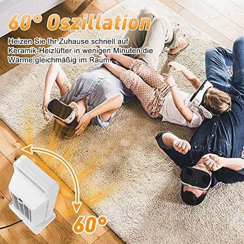 Ventilatorkachel met afstandsbediening, energiebesparend, stil, 2000 W, keramische ventilatorkachel, snelverwarmer met oscillatietiming, omvalbeveiliging, oververhittingsbeveiliging, 2 x warmtestanden, verwarming voor thuis en op kantoor - Afbeelding 8