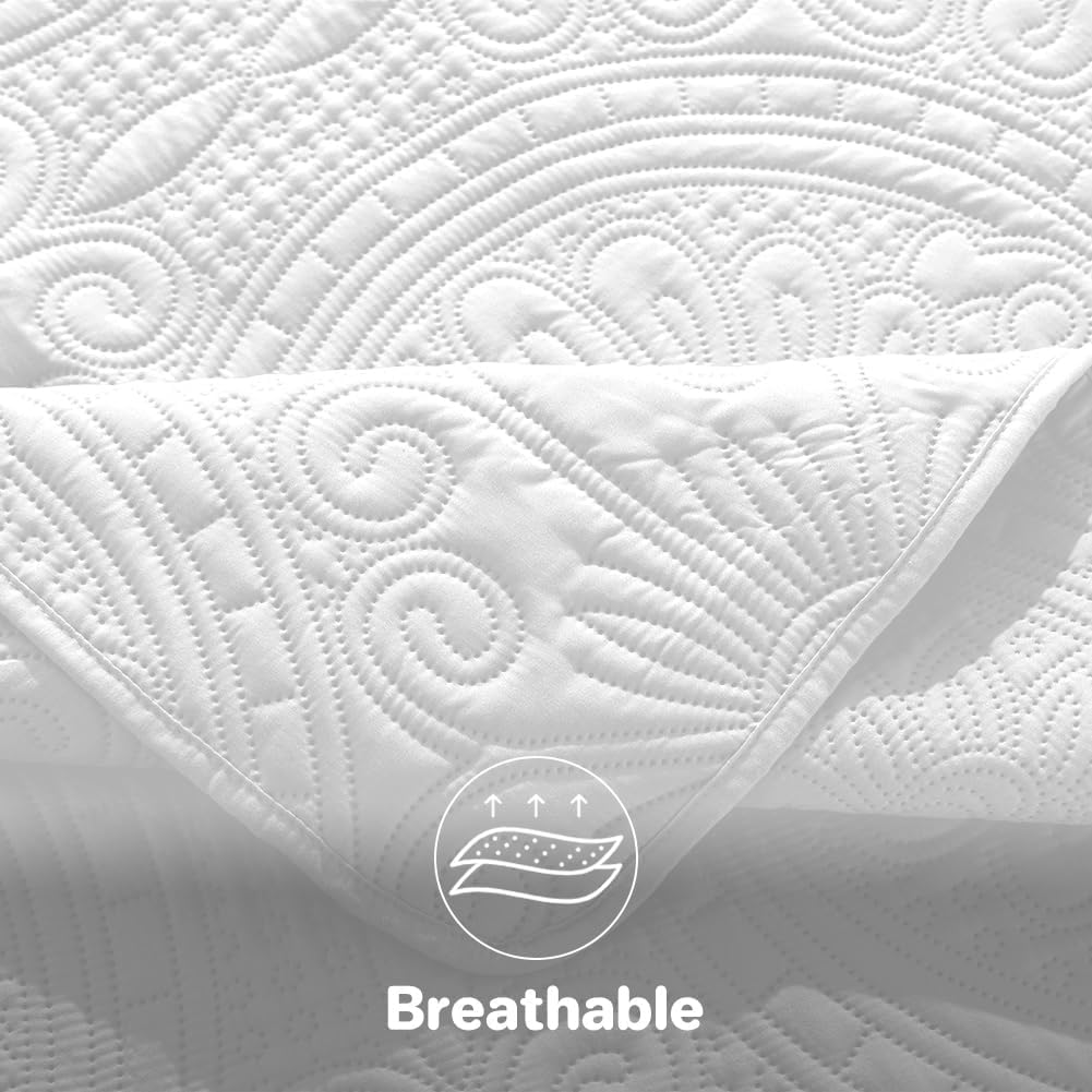 DUJUIKE Copriletto Matrimoniale, Piumone Trapunta Leggera, Coperta Da Letto Con Motivo A Girasole, Utilizzabile Come Copridivano, Lenzuolo, Adatta Per Letto E Divano (Bianco, 240x260cm)