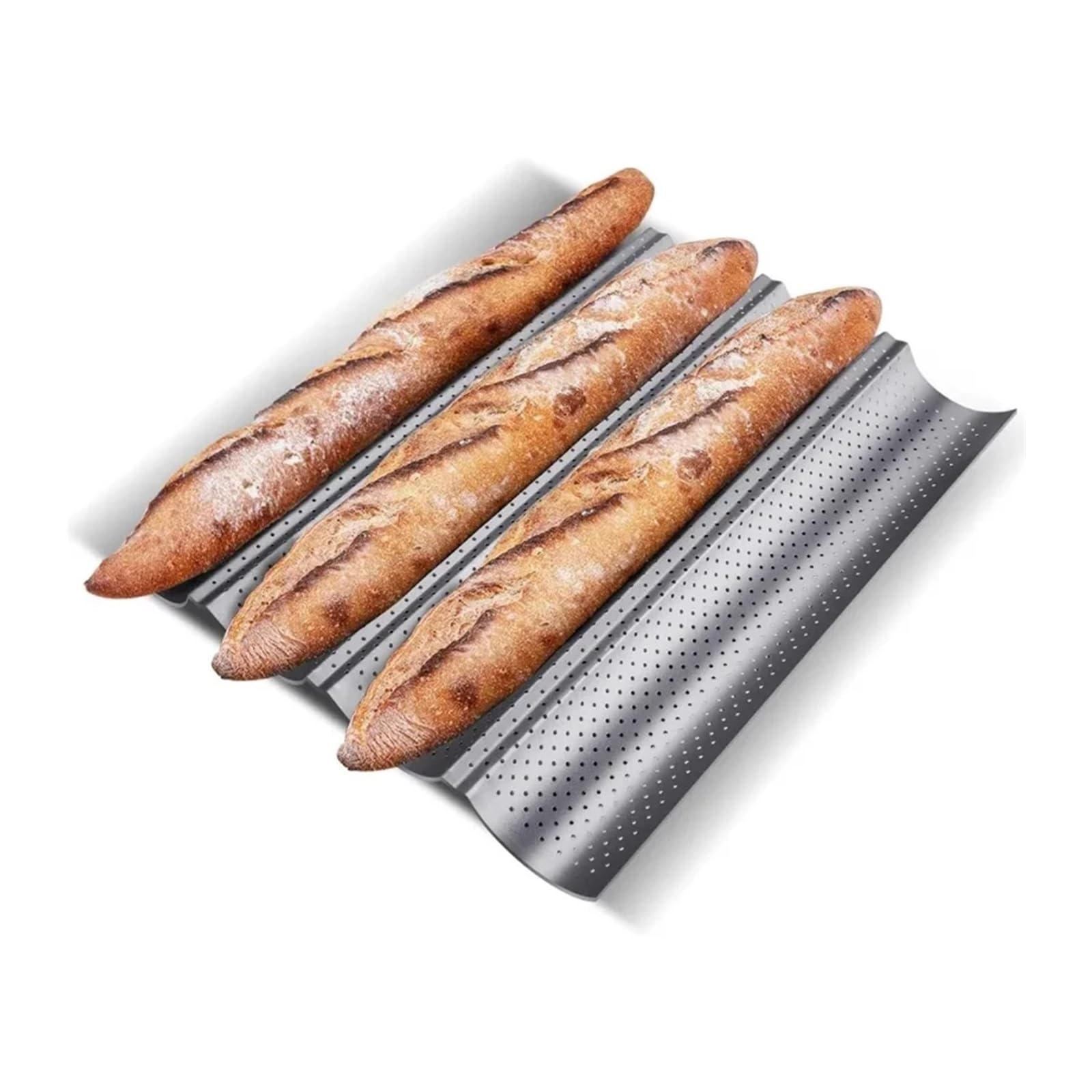 Molde para baguette, bandeja perforada 4 panes antiadherente | Herramienta de repostería de acero al carbono para pan francés