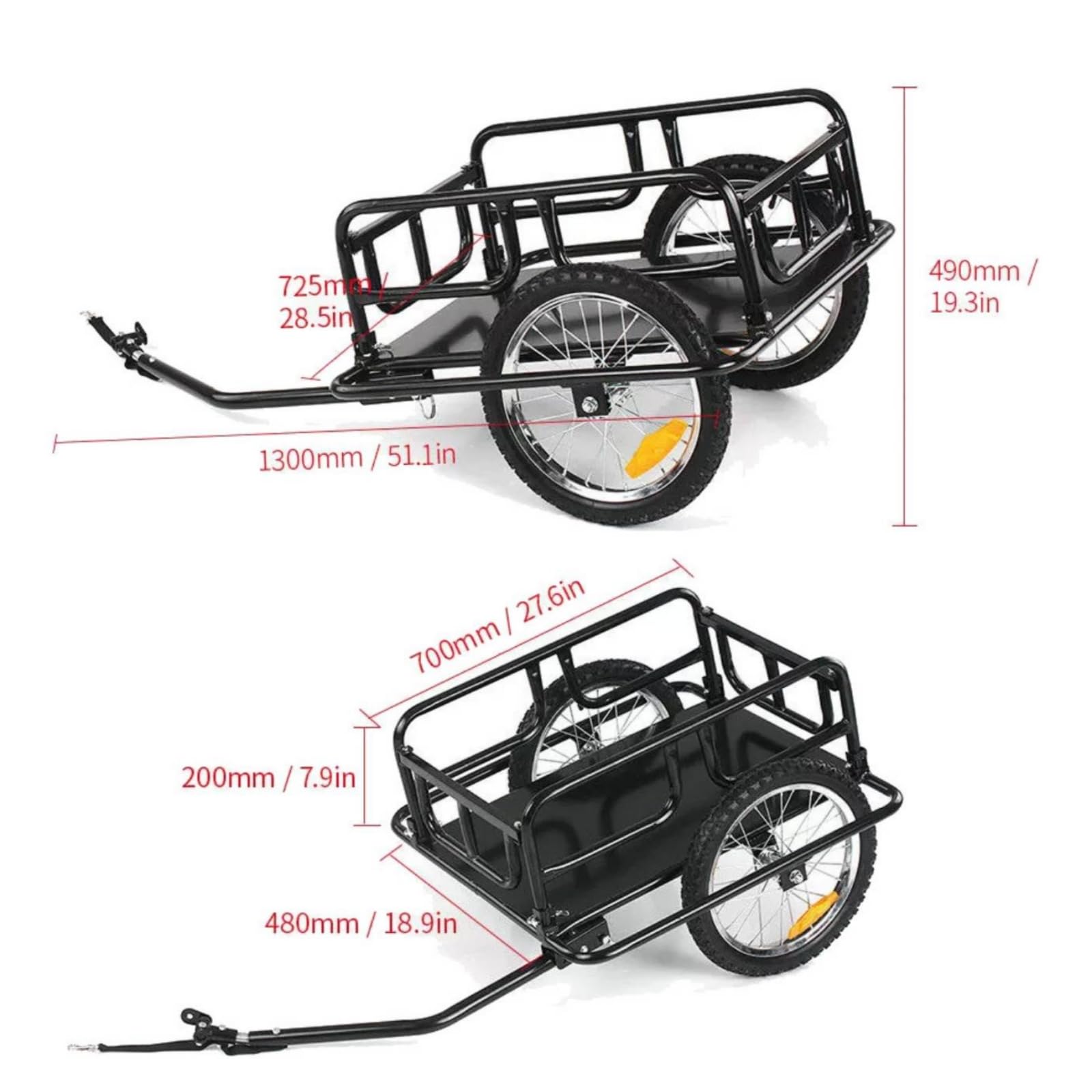 B Baosity Carro de Carga Plegable Remolque Bicicleta Tráiler Carrito Barandillas Ruedas Marco de Hierro Reforzado Estable y Fiable Adecuado para Compras Camping Jardinería Transporte Diario