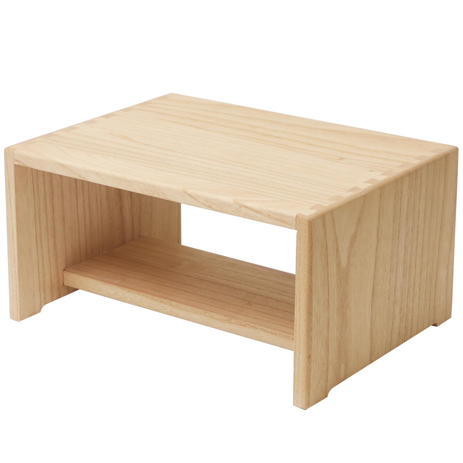 KIRIGEN Tritthocker aus Paulownia-Holz, 2-stufiger Kinderhocker mit Stauraum und rutschhemmenden Pads, max. 136 kg, 39,5 x 29,5 x 18 cm, Natur