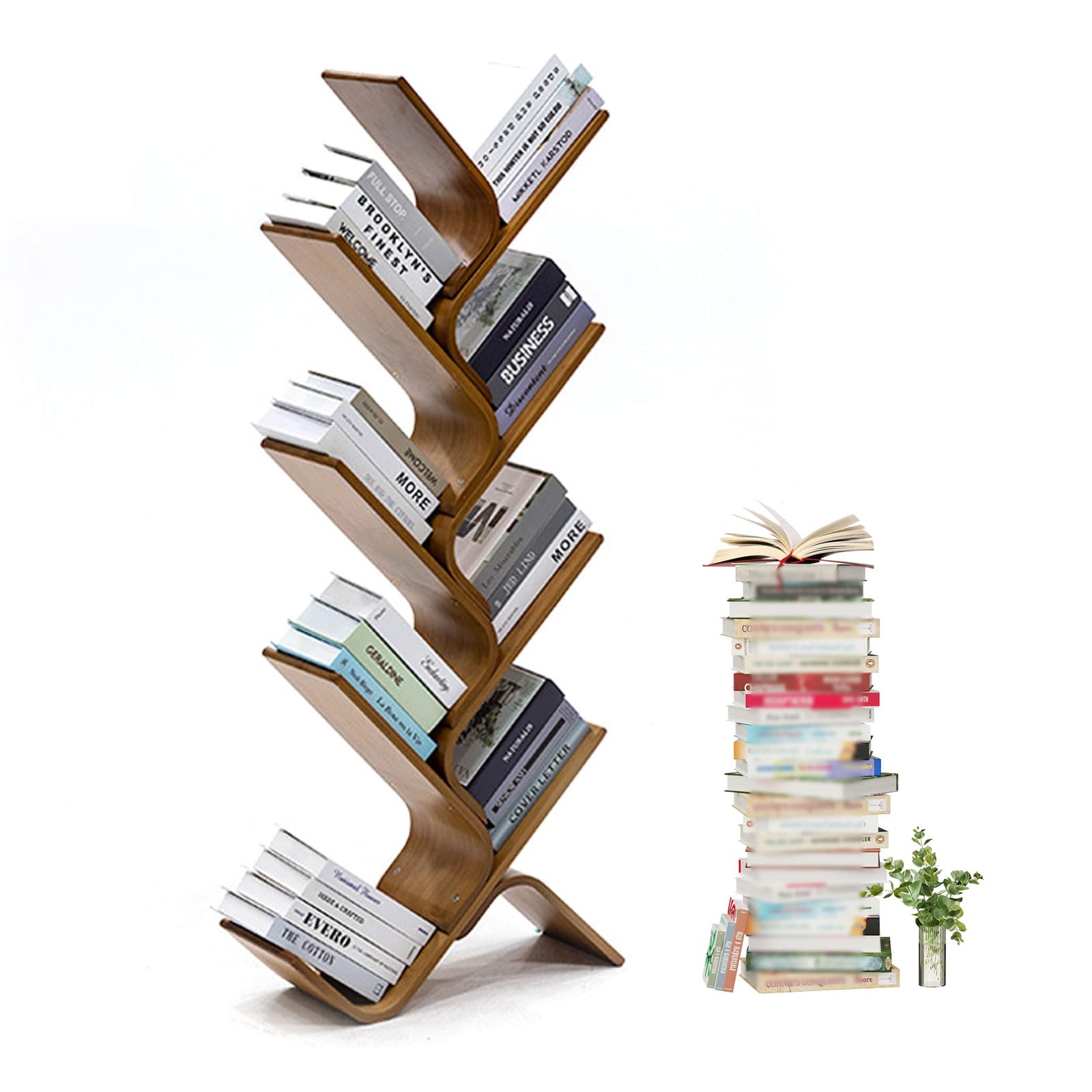 ZFPKXHVMG Open Storage Shelf, Bamboo Tree Corner Bookshelf Multicolor 3-8 layers For Bedroom Living Room Home Office(Brown,8 layer)