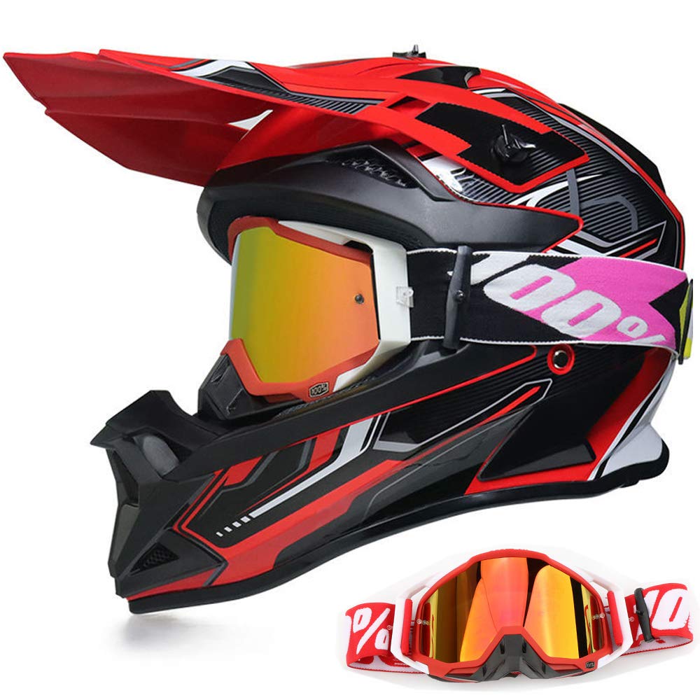 YASE Motorrad Crosshelm Mit Brille – Full Face Helm Für Enduro, MTB, ATV, Größe L (56-57 Cm)