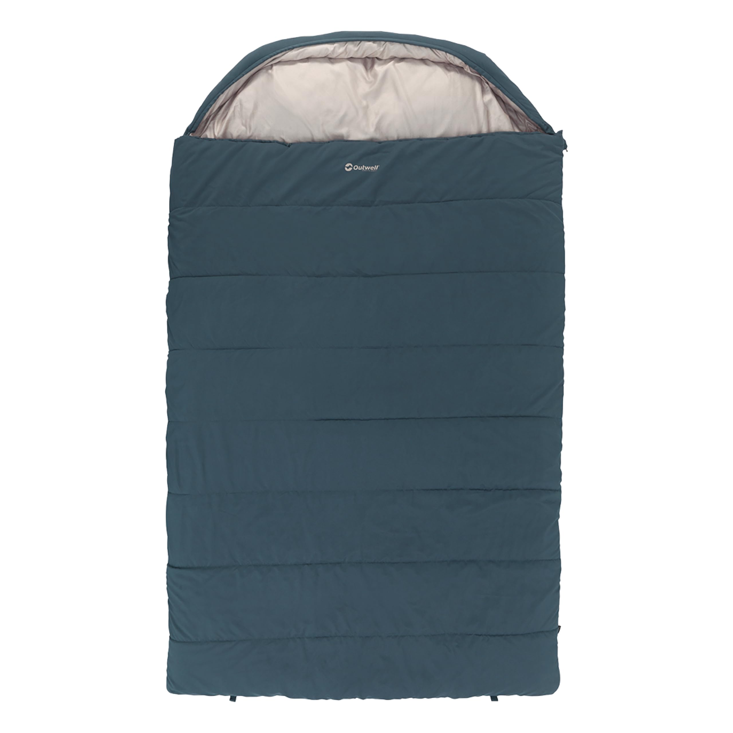 Outwell Campion Lux Double Sleeping Bag, 3-Season Premium Camping Bag with Built-In Pillow, 2-Way Zip, Comfort Hood & Insulated Design for Camping, Hiking, Campervan & Outdoor (Blue)