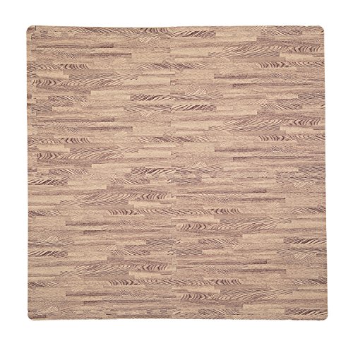 Tadpoles 4 Tile Natural Wood Grain Playmat | Interlocking Tiles with 8 Border Pieces | Soft EVA Foam | Safe & Durable | Total Floor Coverage 48” x 48” | for Kids & Adults | Oak Wood Print