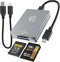2 in 1 CFexpress Type A and SD Card Reader Dual Slot CFexpress Type A Memory Card Reader with USB 3.2 Gen 2 10Gbps USB C to USB C/USB A Cable for Windows/Mac OS/Linux/Android