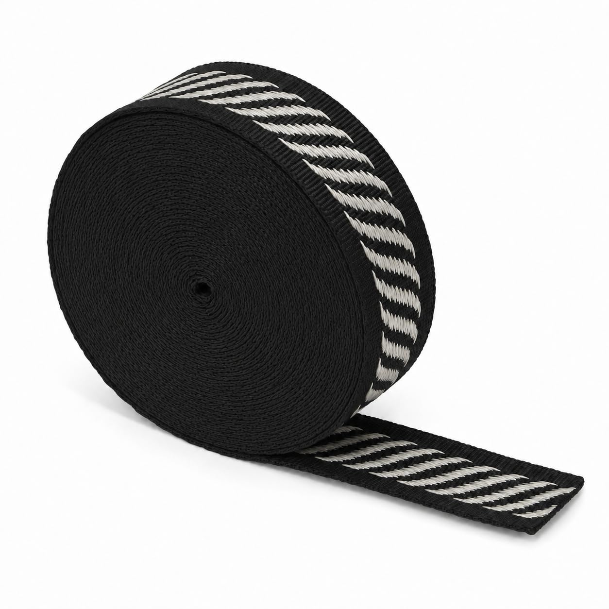 The Webbing Shop Polypropylene Webbing Strap, Continuous Length Flat Woven Tape for Bags, Crafts, Belts, Pet Collars and Leads (Black and Silver Diagonal Stripe, 20mm x 5m) — image 1