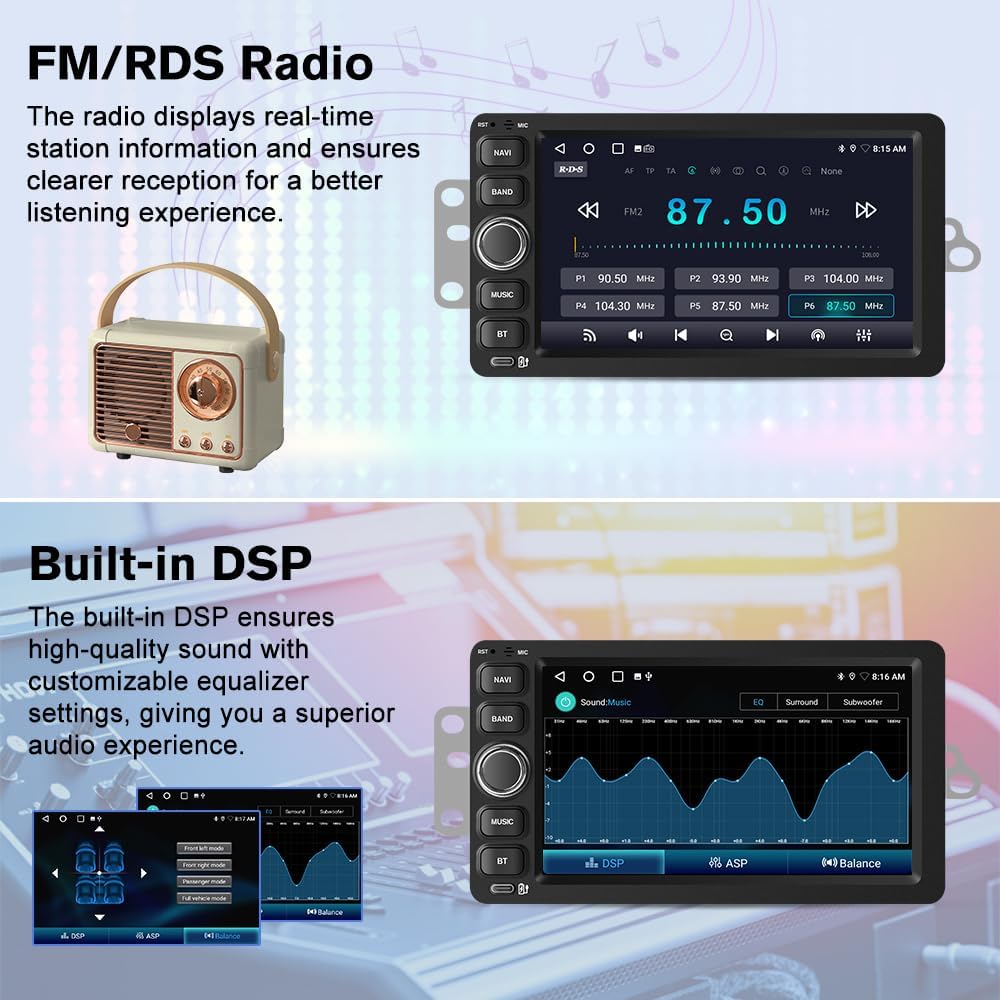 Junsun 4Core Car Radio Stereo for Chevy Chevrolet Silverado GMC SSR Tahoe 2003-2006,GMC Siera Yukon 2003-2006,Hummer H2 2003-2007 with Android 13 Wireless CarPlay Android Auto Backup Camera