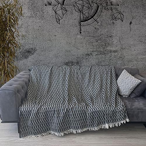 Milam London Large Natural Cotton Knitted Throw For Armchair Sofa Settee Couch Bed Farmhouse And Home Decor I Bedspread 170 x 200 cm Grey - Anthracite