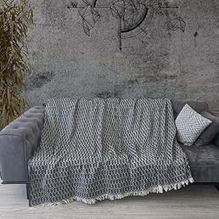 Milam London Large Natural Cotton Knitted Throw For Armchair Sofa Settee Couch Bed Farmhouse And Home Decor I Bedspread 170 x 200 cm Grey - Anthracite