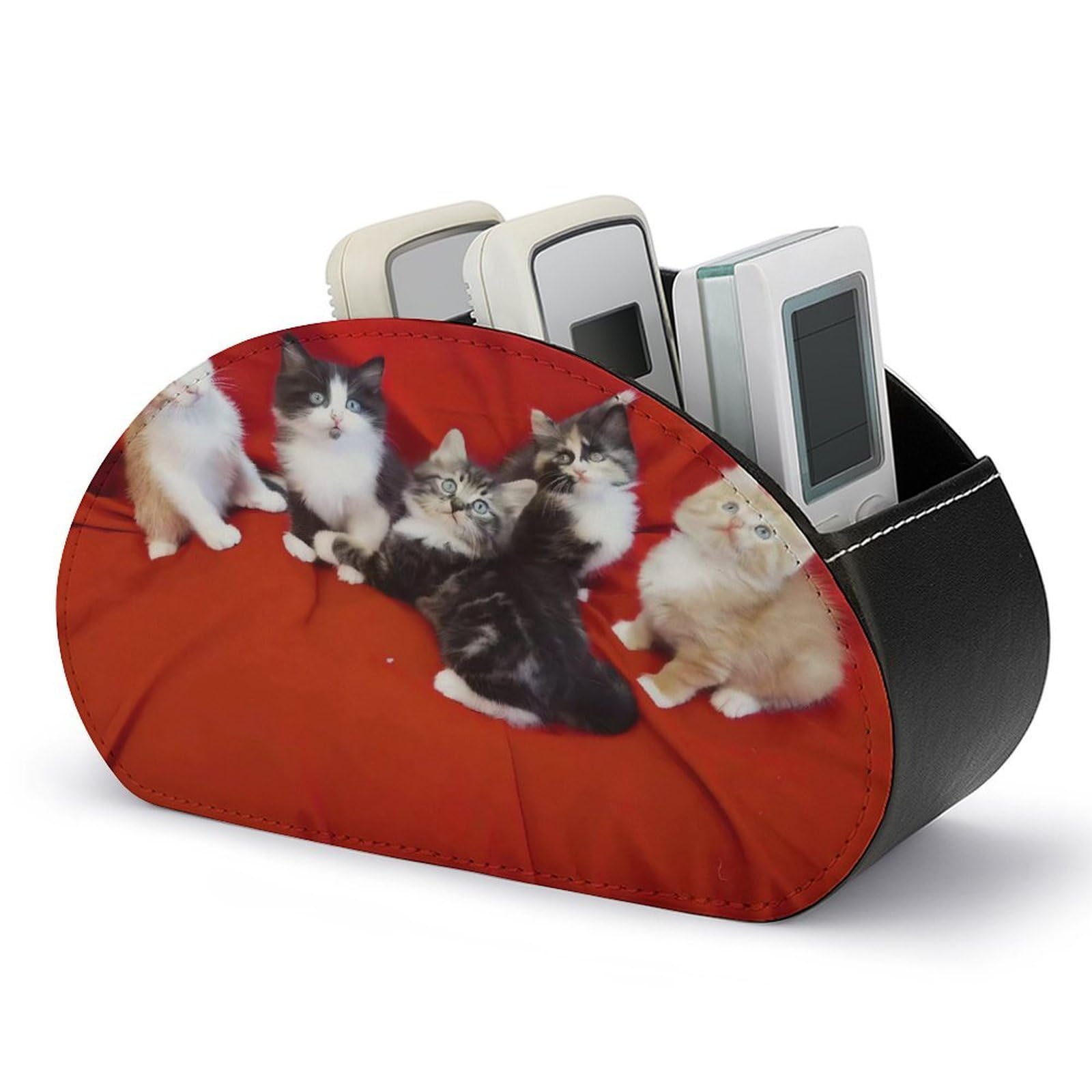 FodPand Cat Remote Control Holders PU Leather Remote Caddy Desktop Organizer with 5 Compartments TV Remote Holder Box Tray for Bedside Table Office Desk Accessories&Gift