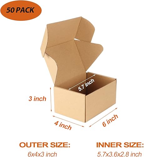 Miniatura 3 de PHAREGE Paquete de 50 cajas de envío de 6 x 4 x 3 pulgadas, cajas de regalo de cartón marrón con tapas para envolver regalos para mujeres y hombres,