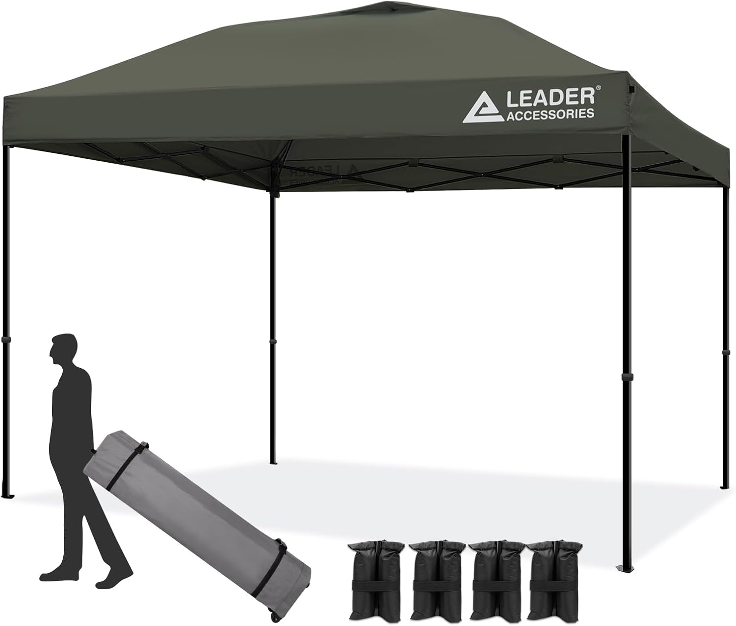 Leader Accessories Pop-Up Canopy Tent 10'x10' Canopy Instant Canopy Straight Leg Shelter with Wheeled Carry Bag, Grey
