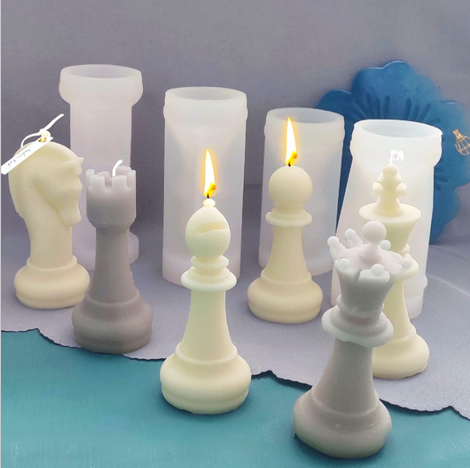 6PCS Silicone International Chess Pieces 3D Candle Making Mold Resin Epoxy Casting Mould Wax Soap Jewelry Agate Aromatherapy Plaster Craft Chocolate Molds Handmade Gift DIY Tool Home Party Table Decor