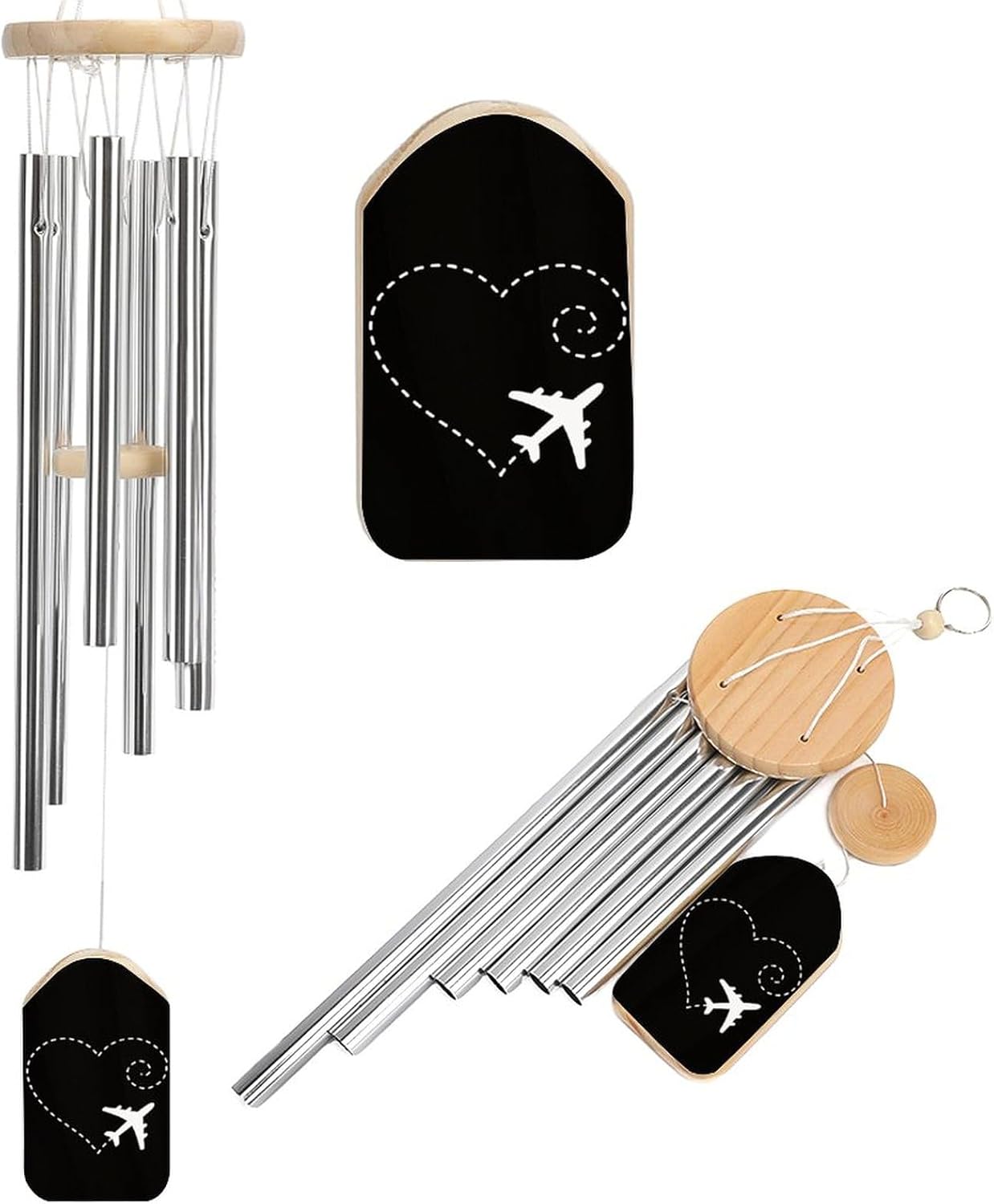 Airplane Heart Wind Chimes Outdoor Aluminum Memorial