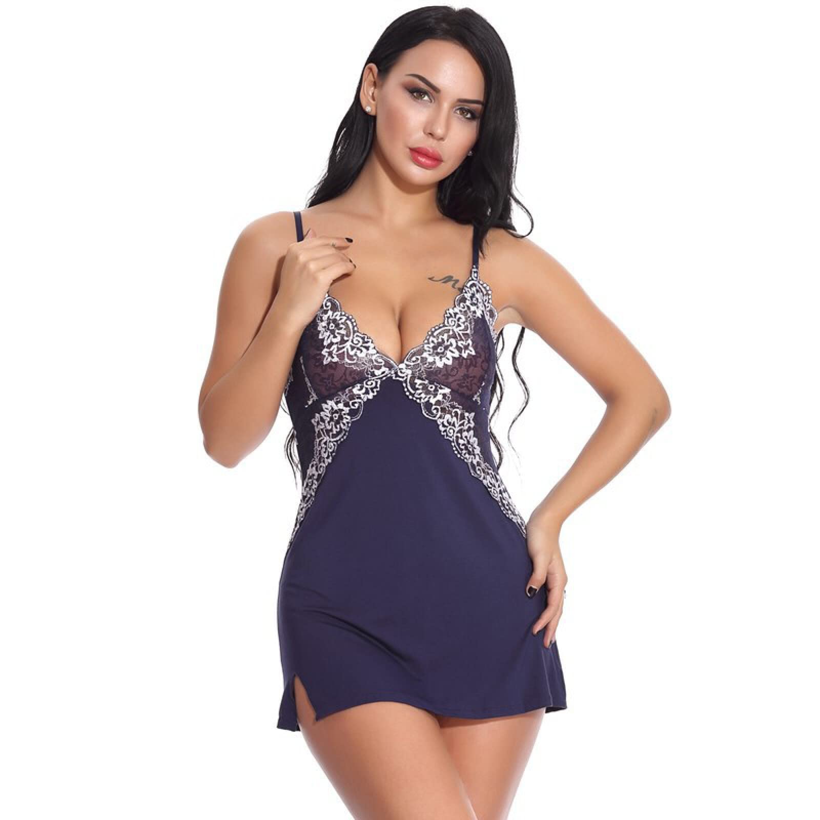 Nachtwäsche Dessous Pyjama Mit Tiefem V-Spitze Und Neckholder-Nachthemd Mit Neckholder