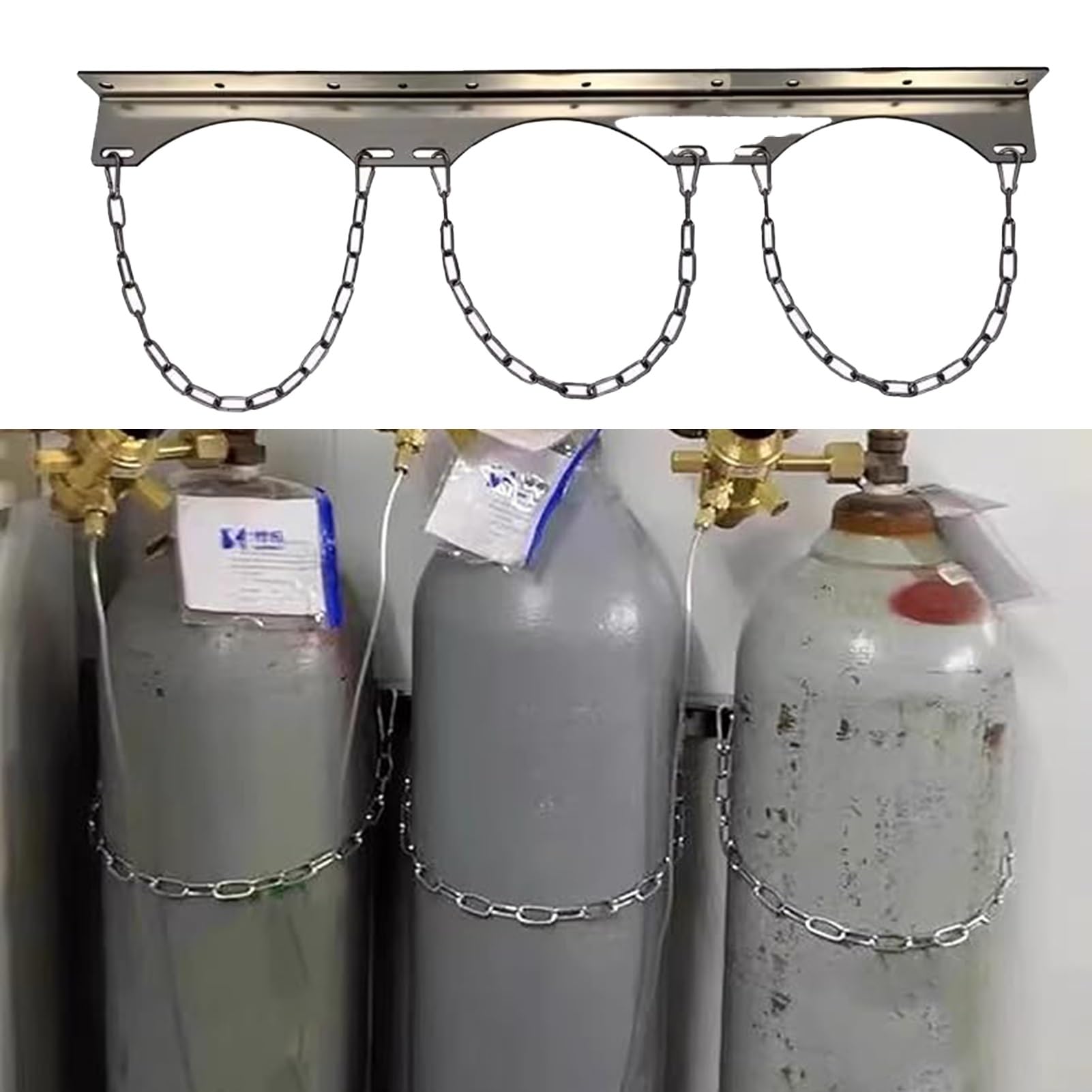 Sauerstoffflasche Gestell Wandhalterung für Sauerstoffflaschen im Innenbereich, Feste Halterung für Lachgas-/Gasflaschen, Schutzkette für Sauerstoffflaschen in Kliniken/Fabriken(Three)