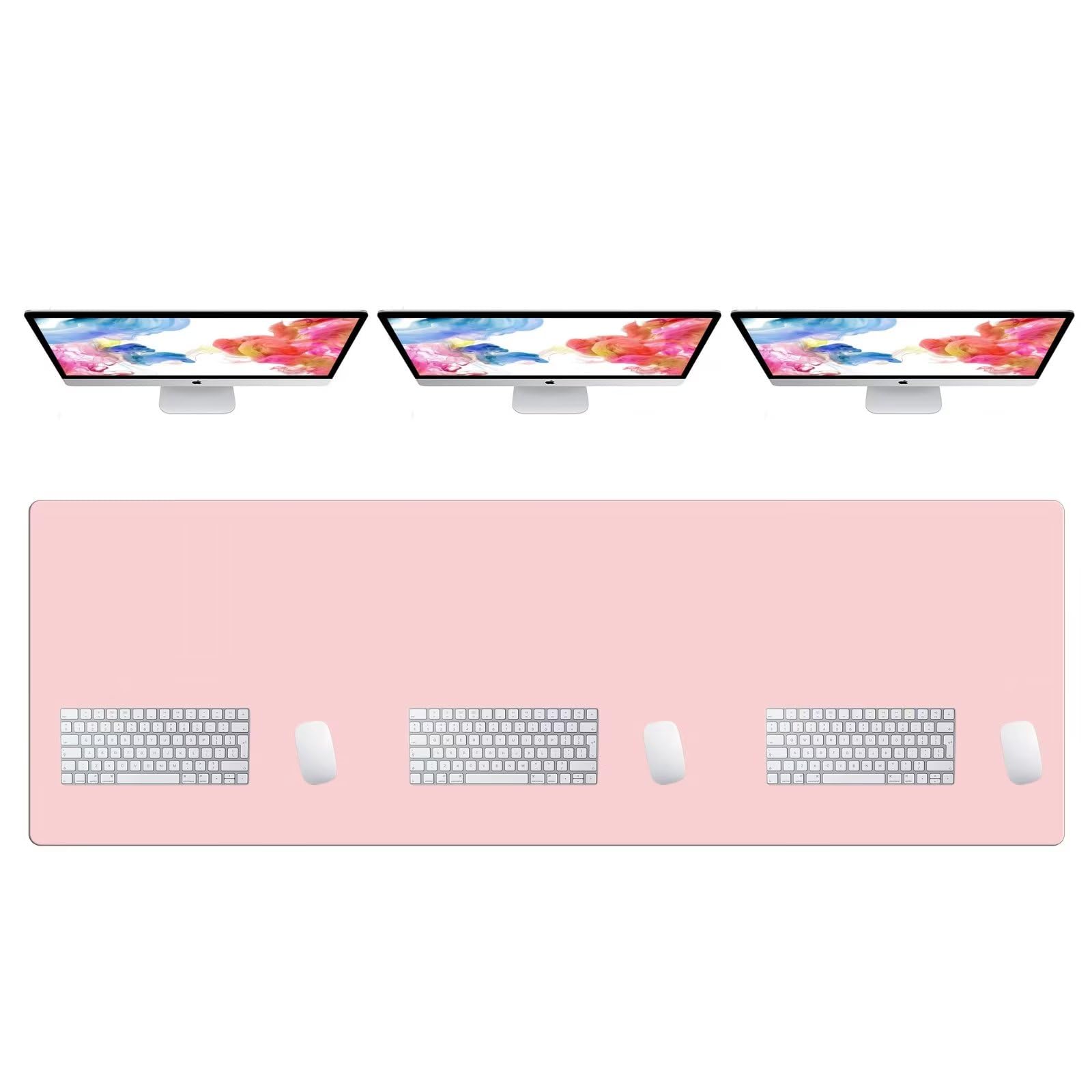 LL-COEUR Extra Large PU Leather Desk Mat Large Mouse Pad XXL Waterproof Table Mat Office Laptop Writing Pad (70.9 x 23.6 inch, Pink)