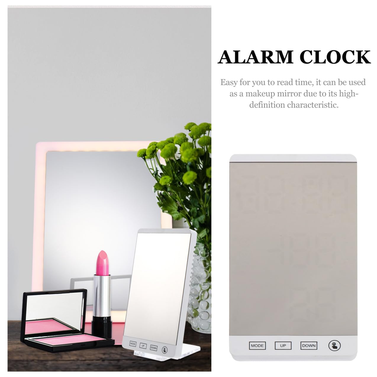 PRETYZOOM Reloj Digital Sobremesa Pantalla de Temperatura y Espejo LED | Abs Blanco, Sensor Integrado, Funcionamiento Silencioso, Uso en Dormitorio y Mesa
