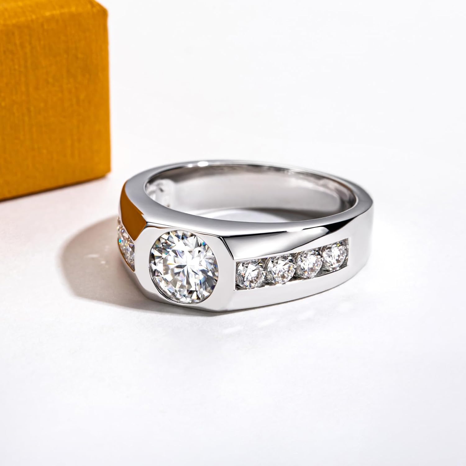 Moissanite Wedding Ring for Men 1/1.64cttw D Color VVS1 Clarity 925 Sterling Silver Moissanite Promise Anniversary Engagement Rings with Certificate - Image 3