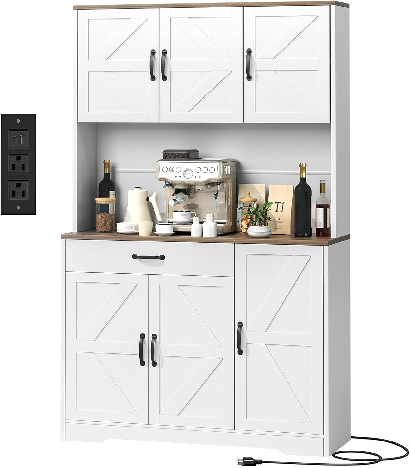 GRUSIGN 71" Pantry Cabinet with Charging Station