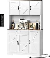 GRUSIGN 71" Pantry Cabinet with Charging Station, Microwave Stand, Adjustable Shelves & Drawers - Large White Kitchen Storage Hutch