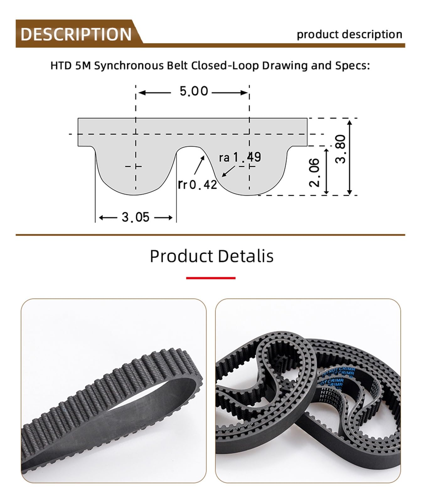 2pcs HTD5M Synchronous Timing Belt Pitch Length 470/475/480/485/490/495/500/505/510/515/520 Mm Width 9/10/12/15/20/25mm Rubber Closed (Color : 5M 490(Teeth 98), Size : 2PCS_9MM)