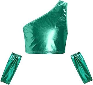 Camiseta de tirantes para niños y niñas, diseño metálico, con hombros descubiertos, hip hop, jazz, festival, actuación, fiesta, danza