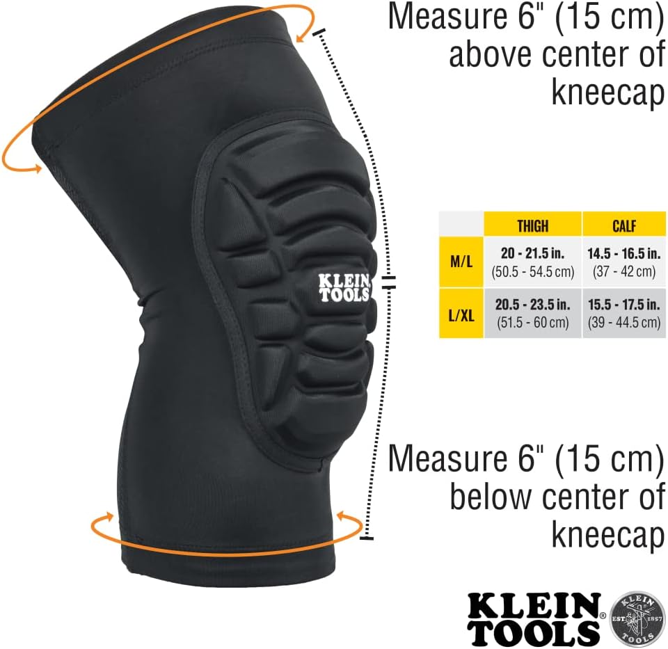 Klein Tools Knee Pads & Cut Resistant Work Gloves Bundle - Lightweight Padded Knee Sleeves with Breathable Back & Knit Dipped Nitrile Coated Gloves, Touchscreen Capable