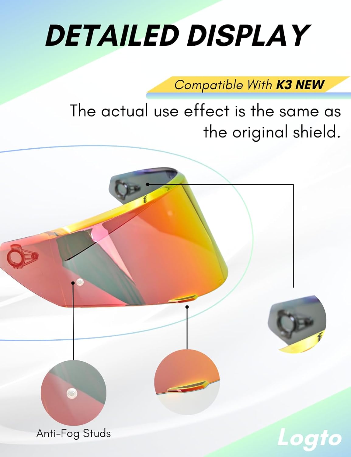 New K3 Visor Compatible With New AGV K3 Visor Replacement S M L Motorcycle Helmet Tinted Visor Face Shield (Revo Deep Red)