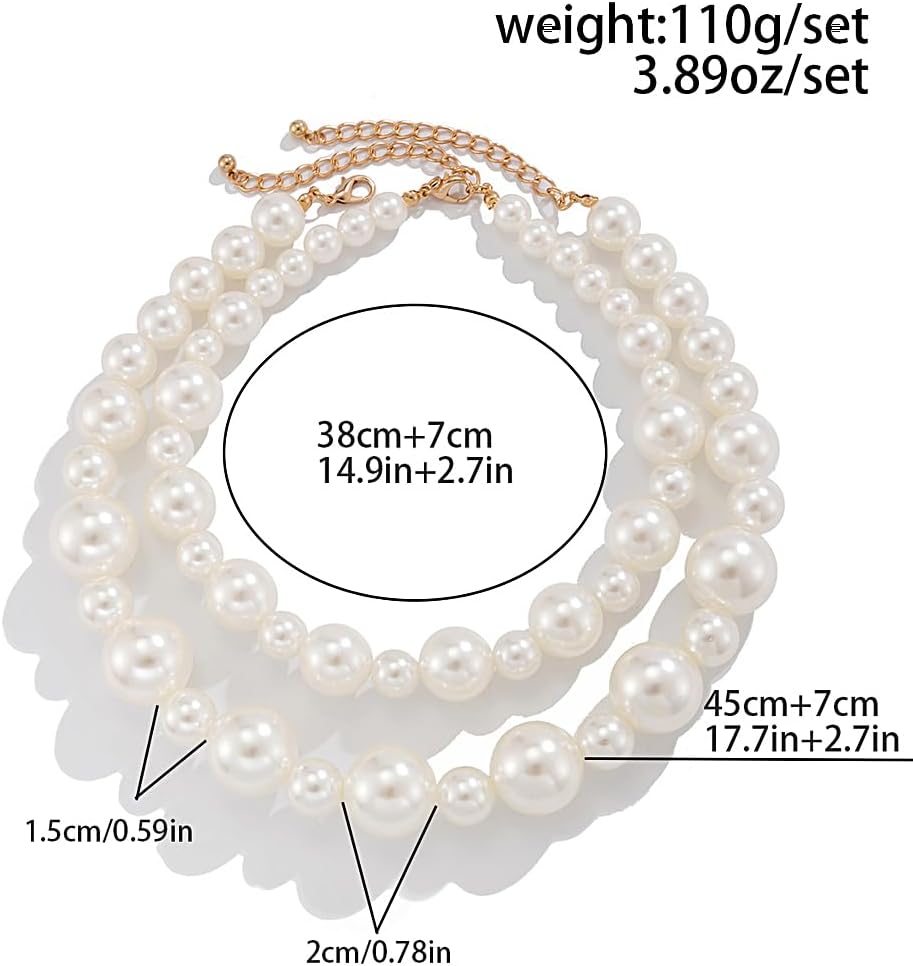 Retro Layered Large Pearl Choker Necklace Exaggerated Big Pearl Necklaces for Women Chunky Pearl Statement Bride Wedding Jewelry Gifts - Image 3