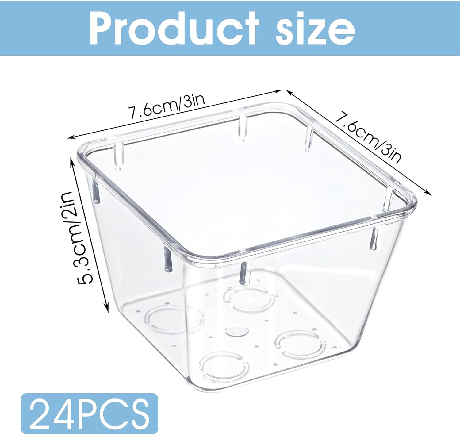 24 Pcs Clear Drawer Organizers 3" x 3" x 2" Stackable Small Makeup Vanity Storage Bins Small Desk Drawer Organization Clear Container Dividers for Makeup Vanity Office Bathroom Kitchen Utensil