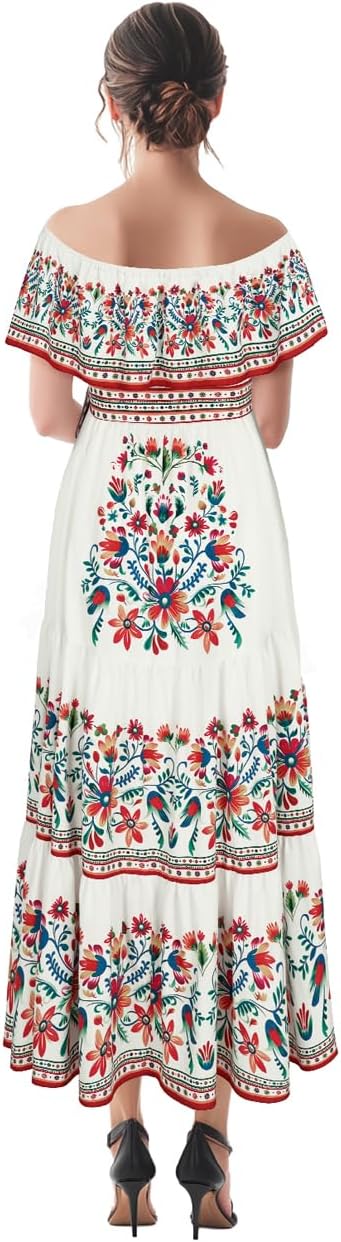 Womens Mexican Fiesta Dress Cinco De Mayo Spanish Cuban Dress with Belt - Image 2