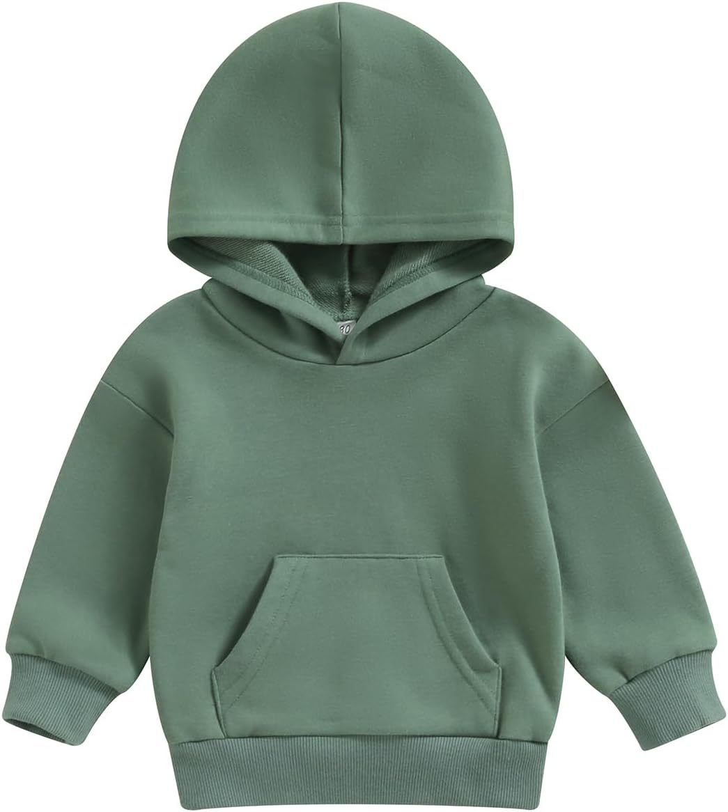 Toddler Baby Boy Girl Hoodies Solid Color Long Sleeve Kangaroo Pocket Hooded Sweatshirt Top Fall Winter Clothes