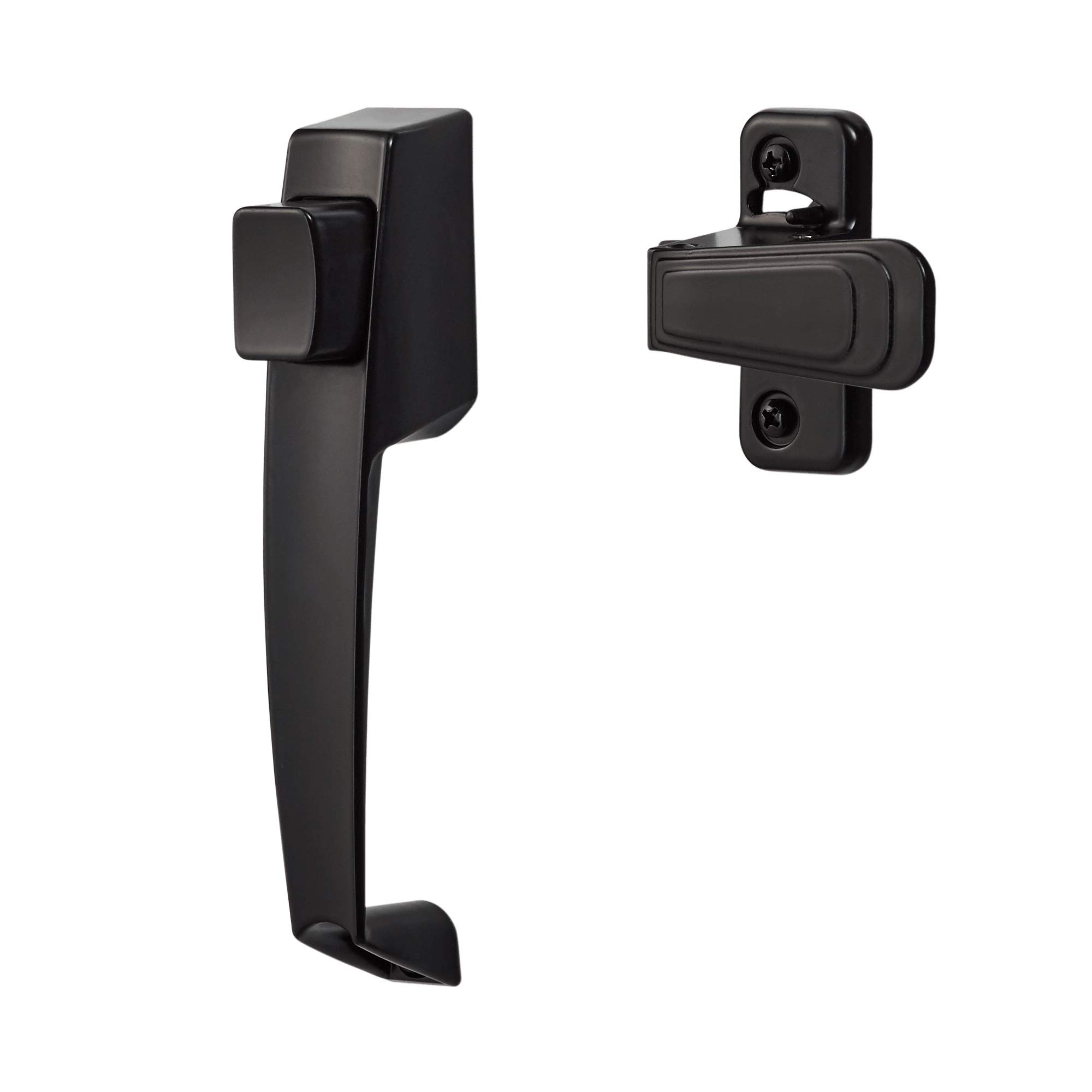 Photo 1 of **MAJOR DAMAGE TO SMALL HANDLE. SELLING FOR PARTS** Ideal Security Door Handle with Inside Latch for Storm and Screen Doors, Black (2-Piece Set)
