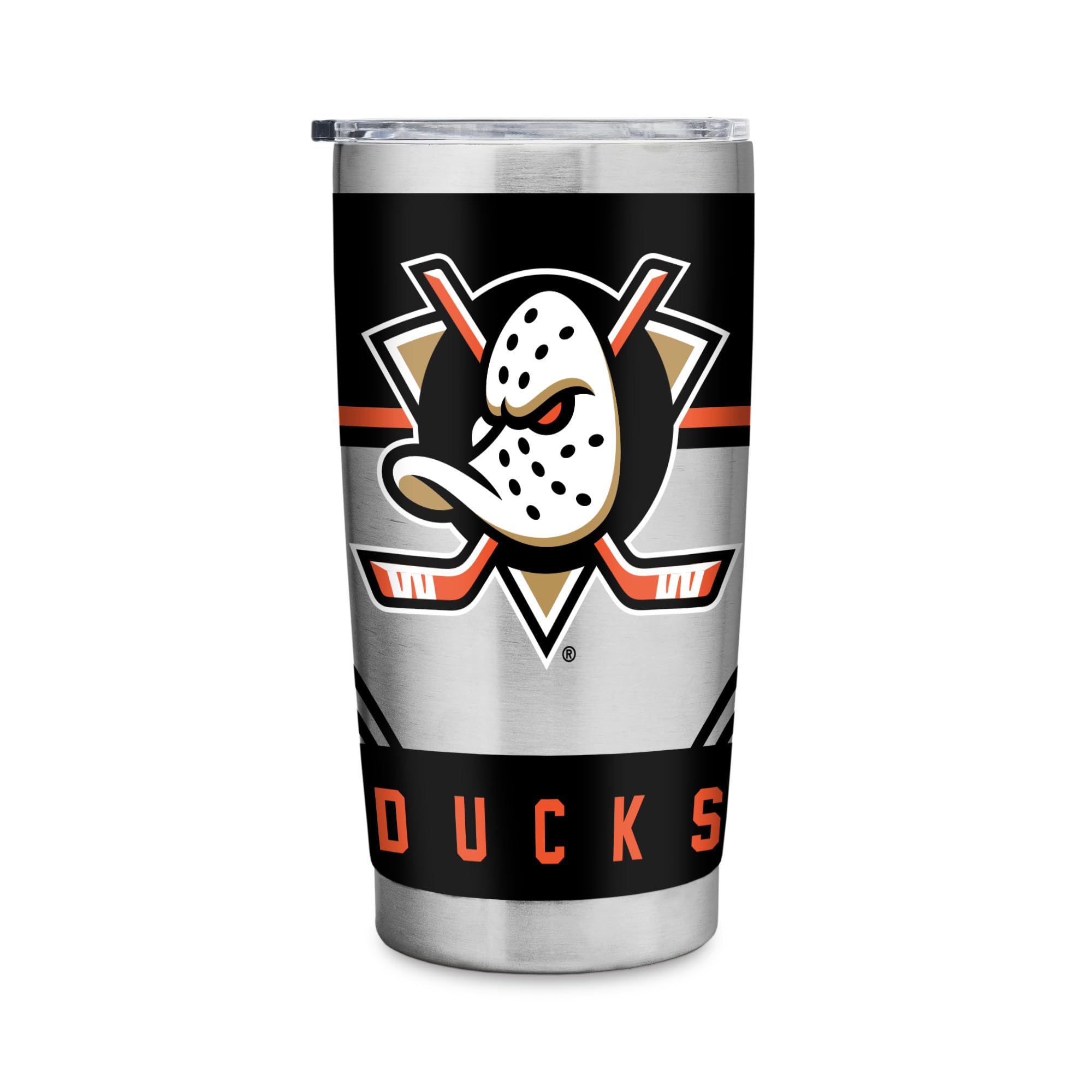 Rico Industries NHL Hockey Anaheim Ducks 20oz Stainless Steel Tumbler with Lid - Great for Coffee, Tea, Water or Cocktails