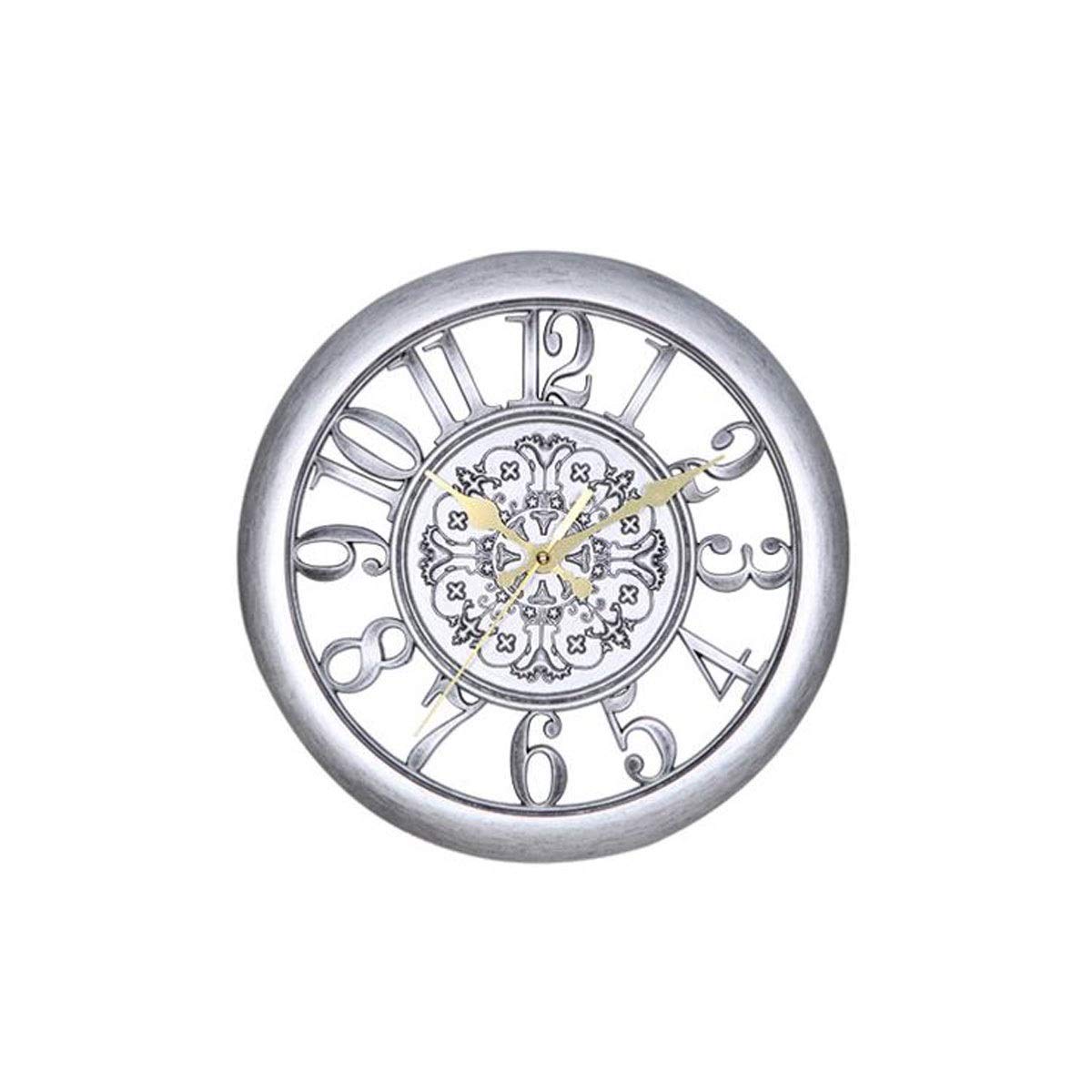 KRXSOBNV wall clock, Wall Clock 11 Inch European Retro Round Silent Quartz for Home Office Decoration(Silver)