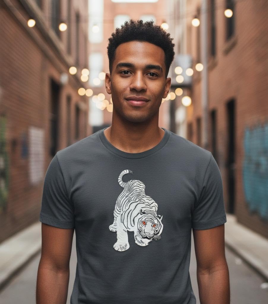 White Tiger Iron On Patch 4x6 Inch, Embroidered Animal Applique for Jackets Backpacks, Siberian Tiger DIY Wildlife Craft Decor