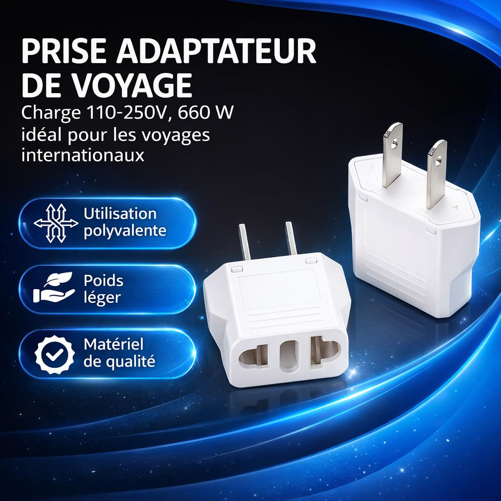 4 x Adaptateur Prise USA/Canada/Japon/Mexique/Thailande - Très Utile pour Voyager - Adaptateur Facile A Transporter - Design Compact et Léger (Blanc)