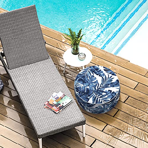 Lvtxiii Indoor/Outdoor Inflatable Ottoman, All Weather Round Footrest Stool With Handle, D21”X H9” Portable Fade Resistant Pouf Ottoman For Patio Garden Camping Or Home-Palm Blue #TOP4