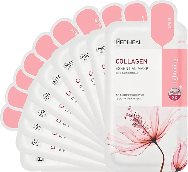 Mediheal Official Best Korean Sheet Mask - Collagen Essential Face Mask 10 Sheets Lifting and Firming For All Skin Types Value Sets