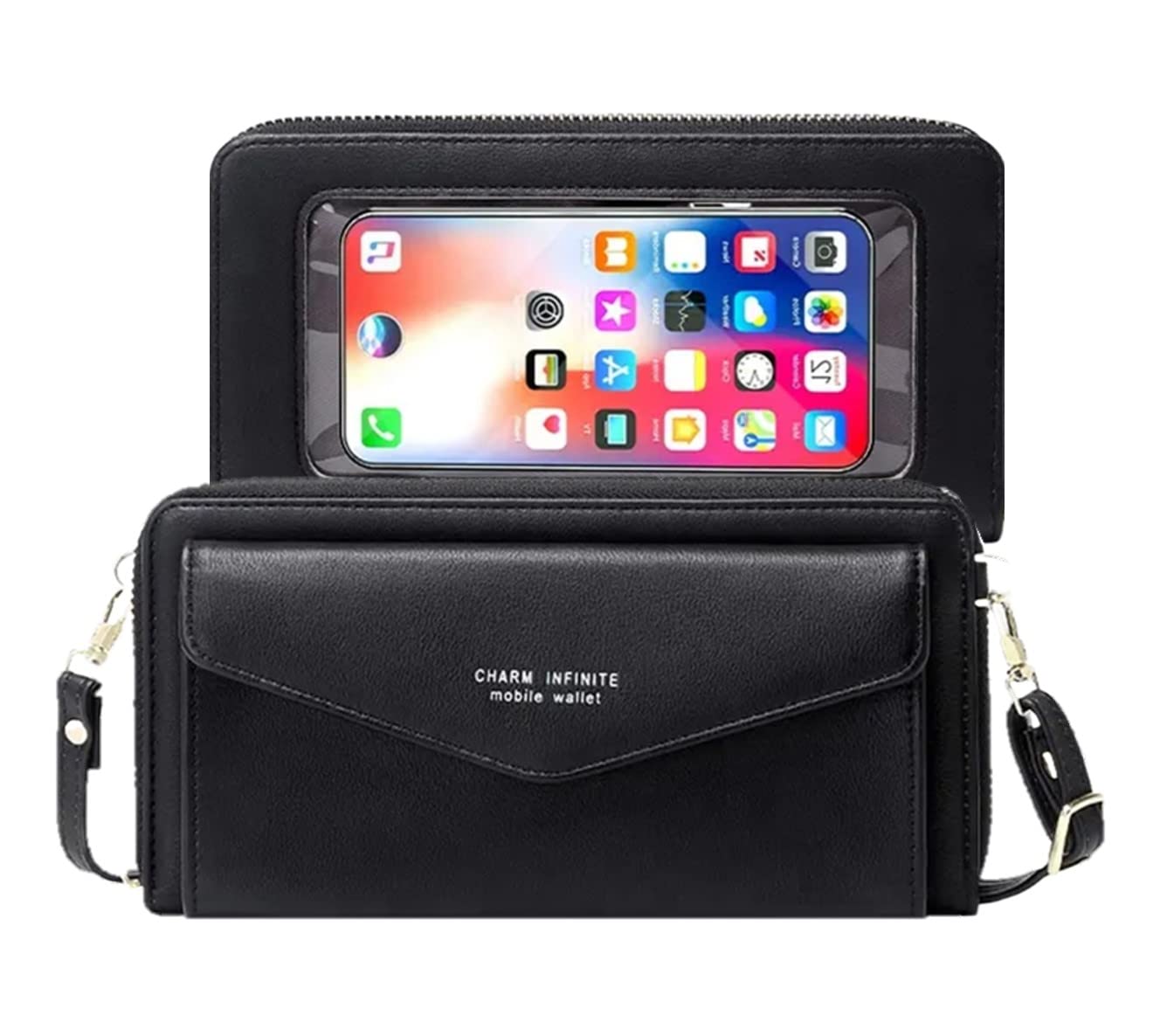 Aslana Faux Leather Crossbody Phone Bag for Women, RFID Blocking Touch Screen Wallet Shoulder Handbag with Clear Phone Window