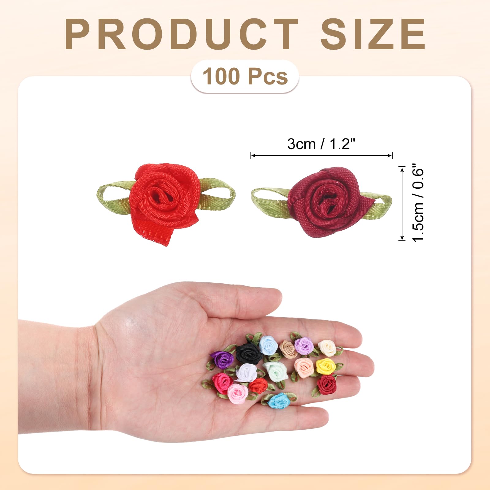 QUARKZMAN 100 Pcs Rosas de Cinta Rojo Vino/Rojo 5/8" x1-3/16 Rosas Mini para Costura Aplicaciones Manualidades Pequeños Lazos de Raso Rosas Flores Artificiales