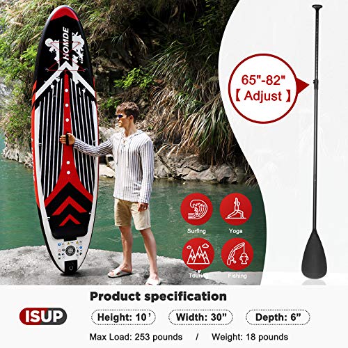 Homde Upgrade Version Inflatable Stand Up Paddle Board (6 Inches Thick) with SUP Accessories & Carry Bag | Bottom Fin for Paddling, Surf Control, Non-Slip Deck, Adjustable Paddle and Hand Pump