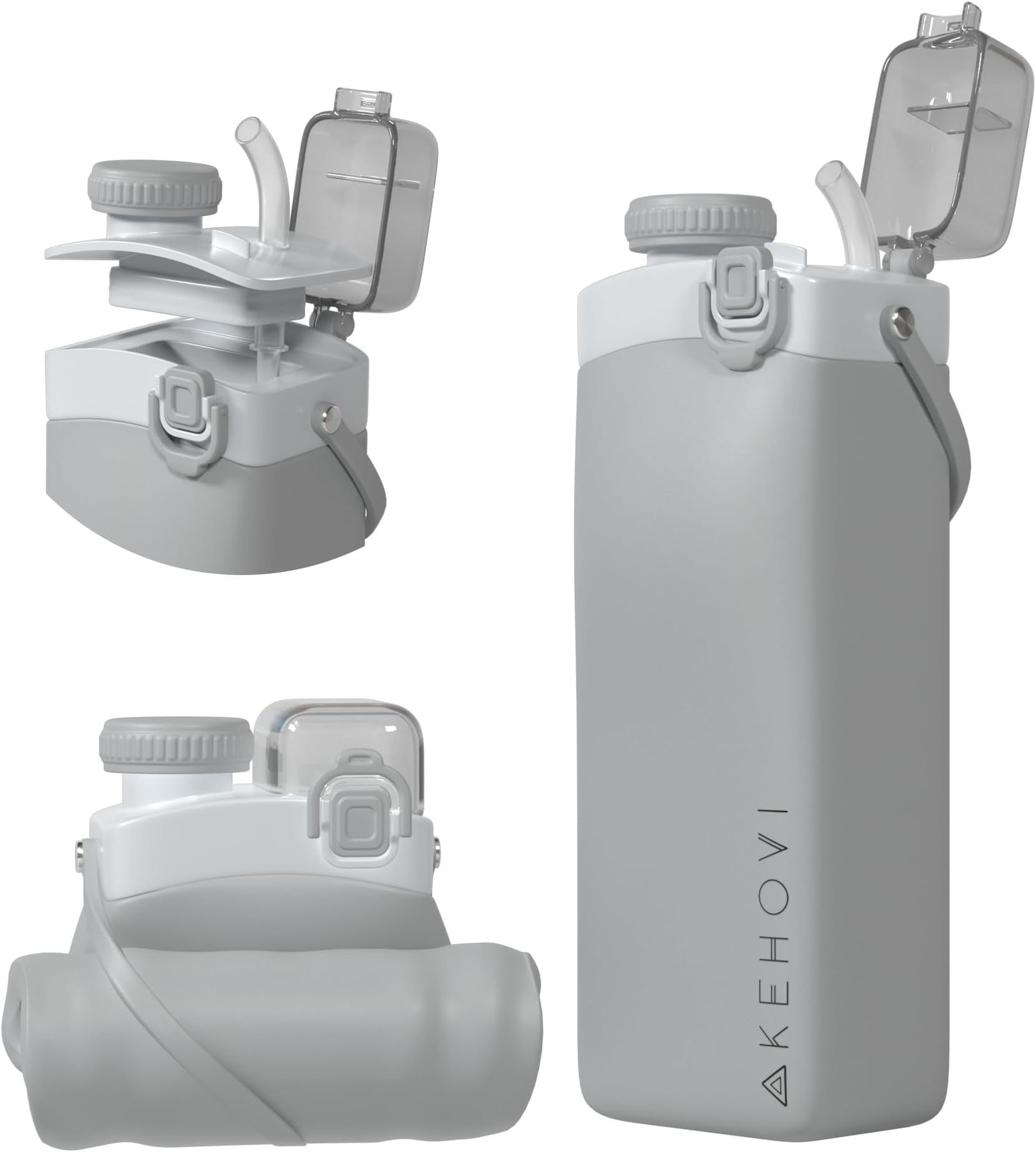 Collapsible Water Bottles, Leakproof Straw Clamping Lid. Reusable Foldable Portable Sports Water Bottle for Gym Camping Hiking Travel Must Have, BPA Free (Platinum Grey)