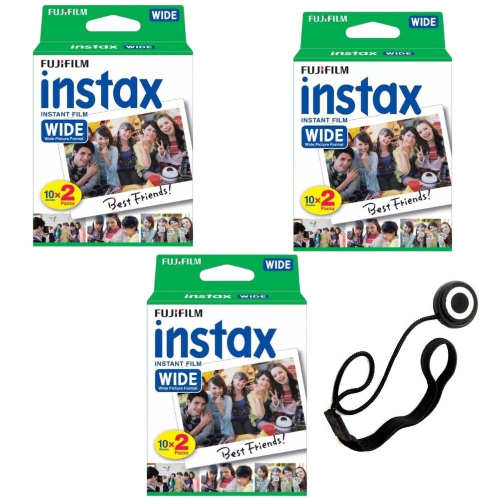 Fujifilm Instax Wide Instant Film with Free Bonus Cap Keeper - 3 Twin Pack (60 Sheets)